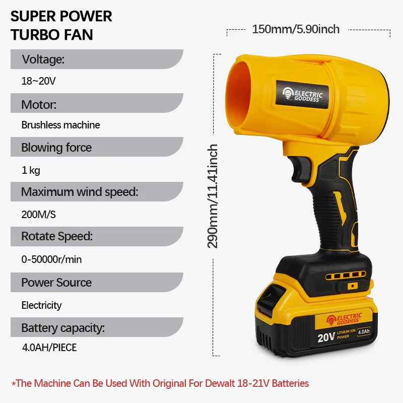 Cordless Turbo Leaf Blower for DeWalt 20V Battery – Brushless Power
