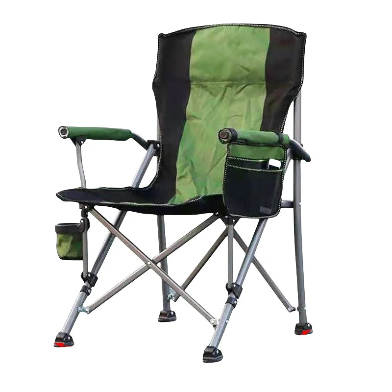 Heavy Duty Lumbar High Back Portable Camping Chair Padded Hard Arm Foldable Camping Chair With Cup Holder