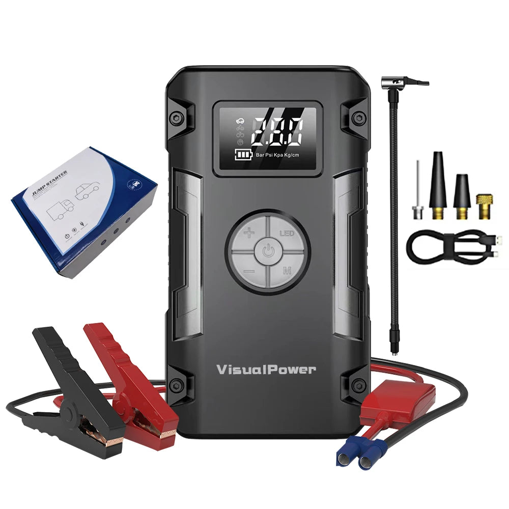 Portable 600A Car Jump Starter with Air Compressor – 12V Lithium Battery Booster Power Bank